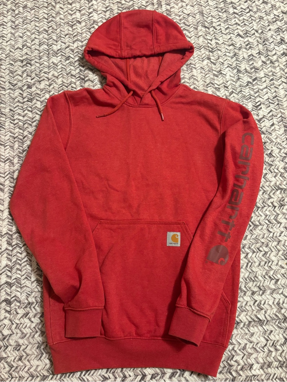 Carhartt Red Pullover Hoodie with Sleeve Logo